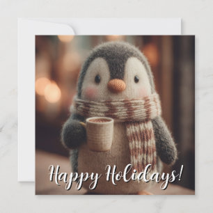 Tarjeta Festiva Muñeca de pingüino tejido adorable con bufanda sos