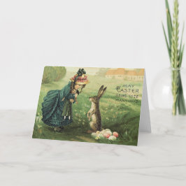 Tarjeta Festiva Muñeca victoriana linda conejo de Pascua
