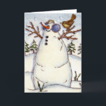 Tarjeta Festiva Muñeco de nieve<br><div class="desc">Tarjeta de saludo de invierno con muñeco de nieve y pájaro. Personaliza con tu propio mensaje de invierno o Navidad.</div>