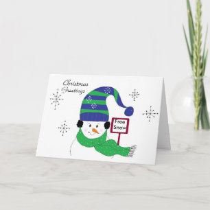 Tarjeta Festiva Muñeco de nieve alegre con sombrero a rayas