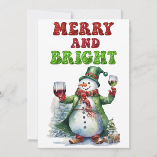 Tarjeta Festiva Muñeco de nieve alegre y brillante 
