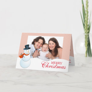 Tarjeta Festiva Muñeco de nieve amistoso polo norte rosa foto de N