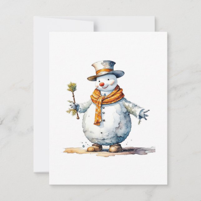 Tarjeta Festiva Muñeco de nieve B - Acuarelas (Anverso)