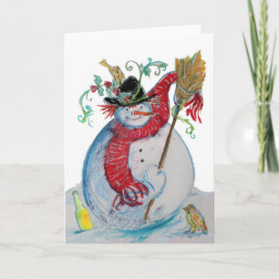 TARJETA FESTIVA MUÑECO DE NIEVE BORRACHO