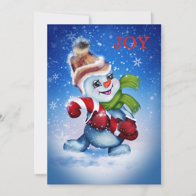 Tarjeta Festiva Muñeco de nieve con bufanda (Anverso)