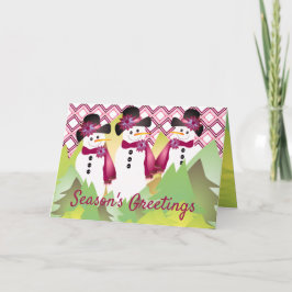 Tarjeta Festiva Muñeco de nieve con burgundy 
