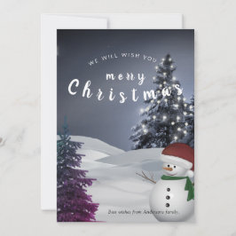 Tarjeta Festiva muñeco de nieve con Navidades de fondo de nieve de
