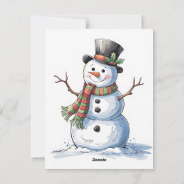 Tarjeta Festiva Muñeco de nieve con una bufanda