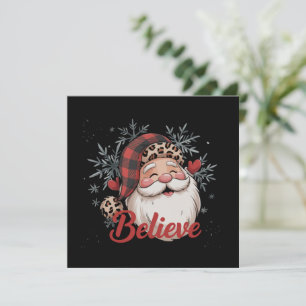 Tarjeta Festiva Muñeco de nieve Cree Santa Gorro de cuadros rojo N