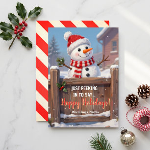 Tarjeta Festiva Muñeco de nieve curioso rústico Felices Fiestas
