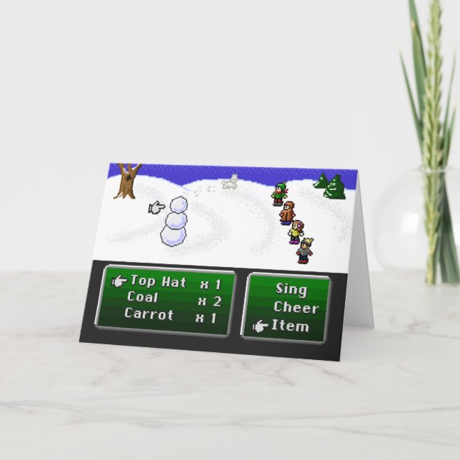 Tarjeta Festiva muñeco de nieve de 16 bits del RPG (Anverso)