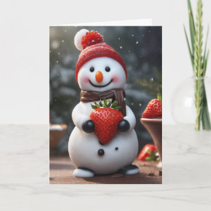 Tarjeta Festiva muñeco de nieve de chocolates y fresas
