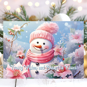 Tarjeta Festiva Muñeco de Nieve de Deseos Helados y Besos de Poins
