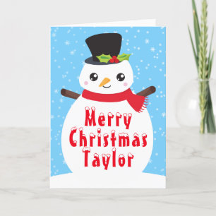 Tarjeta Festiva Muñeco de nieve de invierno azul brillante Feliz N