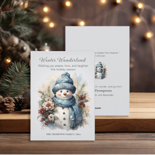 Tarjeta Festiva Muñeco de Nieve de Invierno Mágico Azul Polvorient
