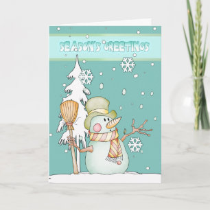 Tarjeta Festiva Muñeco de nieve de los saludos de la estación -