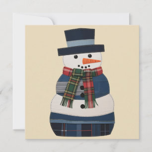 Tarjeta Festiva Muñeco de nieve de patchwork falso de vacaciones d