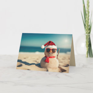 Tarjeta Festiva Muñeco de Nieve de Playa