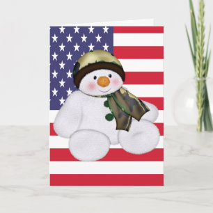 Tarjeta Festiva Muñeco de nieve de soldado estadounidense en Navid