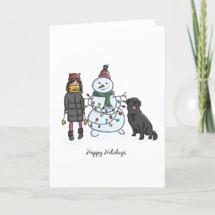 Tarjeta Festiva Muñeco de nieve de vacaciones felices