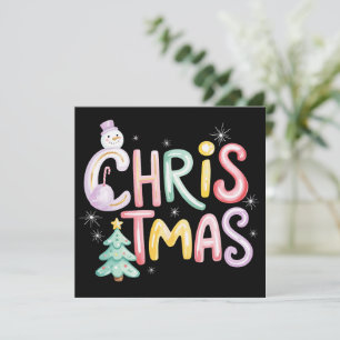 Tarjeta Festiva Muñeco de nieve del árbol navideño elegante con br