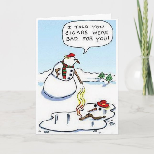 Tarjeta Festiva Muñeco de nieve después del cigarro (Anverso)