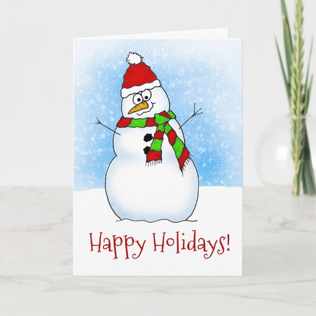 Tarjeta Festiva Muñeco de nieve dulce del dibujo animado buenas (Anverso)