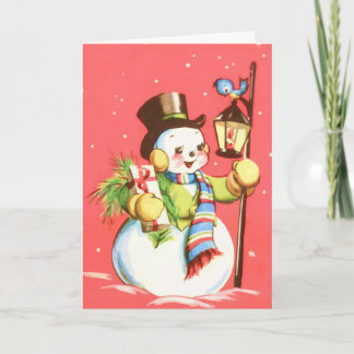 Tarjeta Festiva Muñeco de nieve feliz