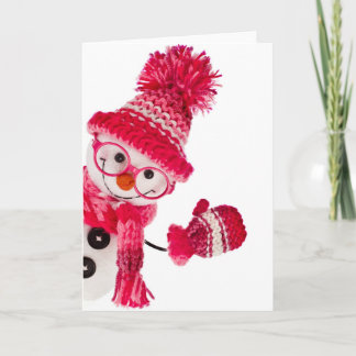 Tarjeta Festiva Muñeco de Nieve Feliz con Gafas y Gorro de Punto R