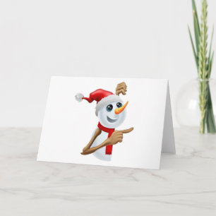 Tarjeta Festiva Muñeco de nieve feliz en señalar del gorra de