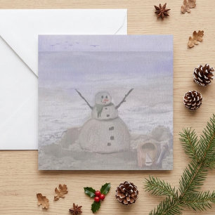 Tarjeta Festiva Muñeco de Nieve Frosty en la Playa