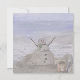 Tarjeta Festiva Muñeco de Nieve Frosty en la Playa