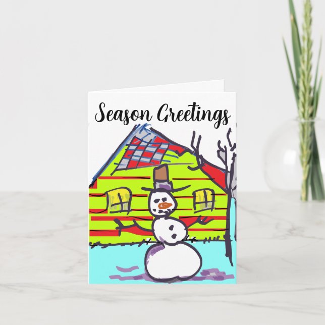 Tarjeta Festiva Muñeco de Nieve Fuera (Anverso)