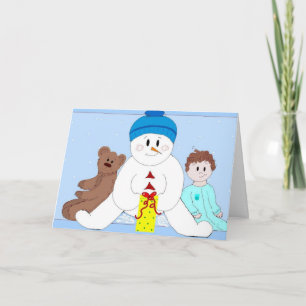 Tarjeta Festiva Muñeco de nieve gigante y amigos