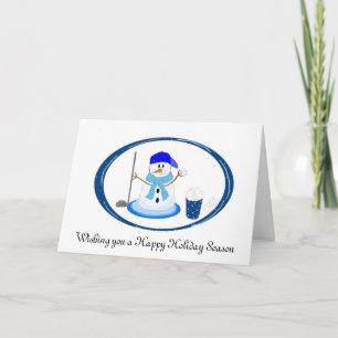 Tarjeta Festiva Muñeco de Nieve Golfista Desea