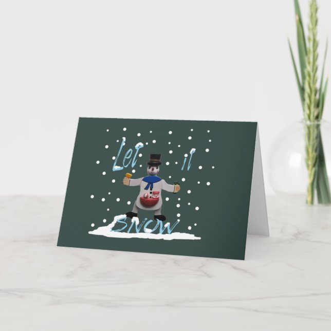 Tarjeta Festiva muñeco de nieve graciosa sonriente (Anverso)