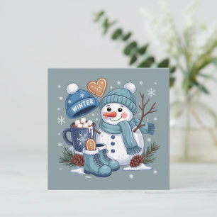 Tarjeta Festiva Muñeco de nieve lindo Vibraciones de la temporada 