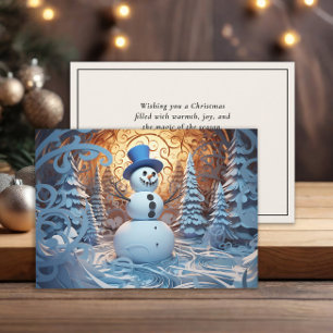 Tarjeta Festiva Muñeco de nieve mágico y festivo bosque nevado Nav