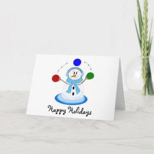 Tarjeta Festiva Muñeco de nieve malabarista