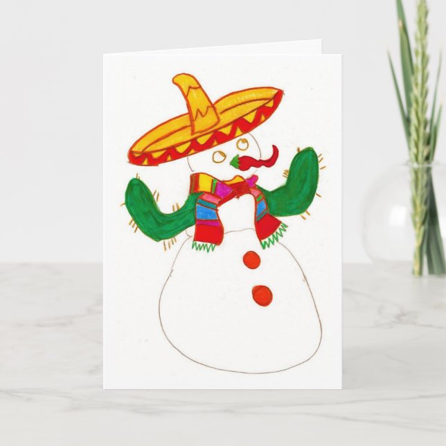Tarjeta Festiva muñeco de nieve mexicano (Anverso)