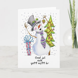 Tarjeta Festiva - Muñeco de nieve - muñeco de nieve feliz sueco -