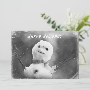 Tarjeta Festiva Muñeco de Nieve Navideño Alterado en Blanco y Negr