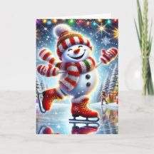 Muñeco de nieve navideño haciendo patinaje sobre h