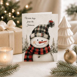 Tarjeta Festiva Muñeco de nieve personalizado con cuadros Navidade