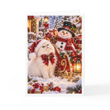 Muñeco de nieve personalizado y gato persa blanco 