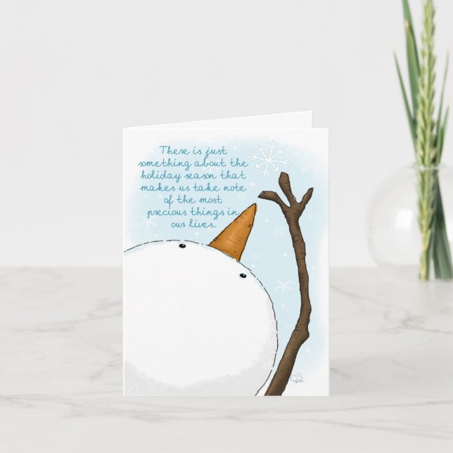 Tarjeta Festiva Muñeco de nieve que alcanza el copo de nieve Cosas (Anverso)