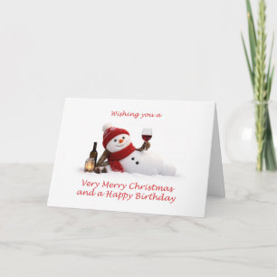 Tarjeta Festiva Muñeco de nieve relajante con cumpleaños de Navida