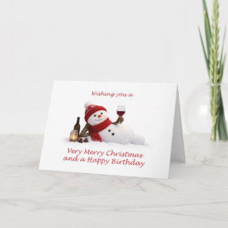Tarjeta Festiva Muñeco de nieve relajante con cumpleaños de Navida