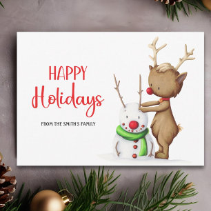 Tarjeta Festiva Muñeco de nieve Reno Navidades Felices