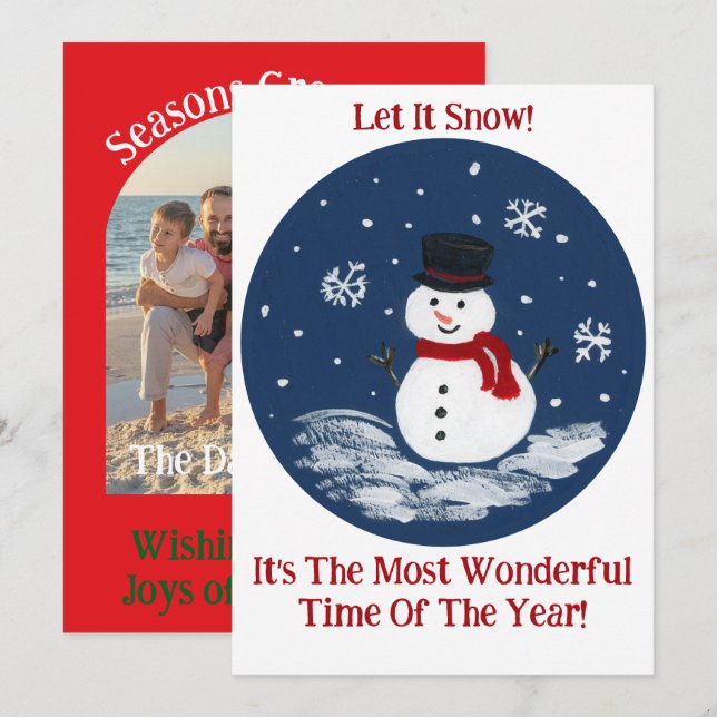 Tarjeta Festiva Muñeco de nieve Rojo Tiempo Maravilloso Año TU FOT (Anverso / Reverso)